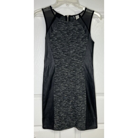 Womens DIVIDED H&M Black Faux Leather Bodycon Dress Size 6 Heathered Zip Back - Picture 1 of 7